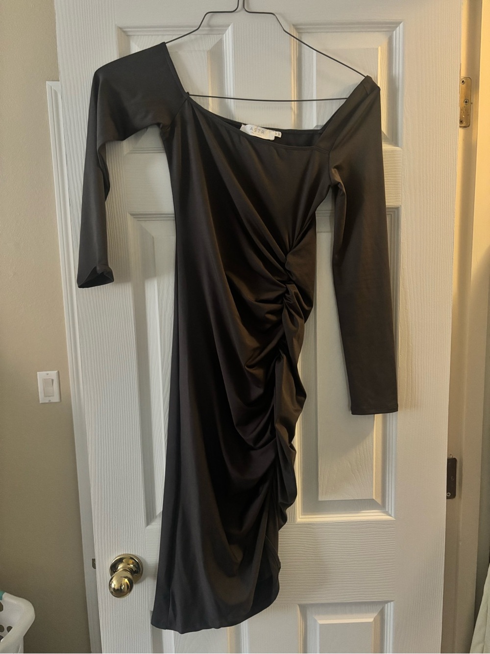 Charcoal Grey Ruched Long Sleeve Dress - Brand: ASTR The Label